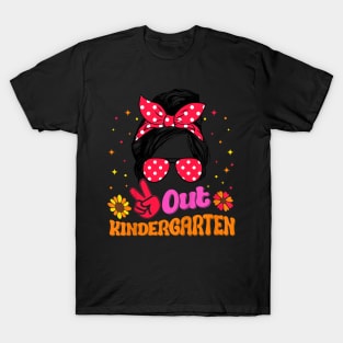 Kids Kindergarten Graduation Peace Out Messy Bun Girls T-Shirt